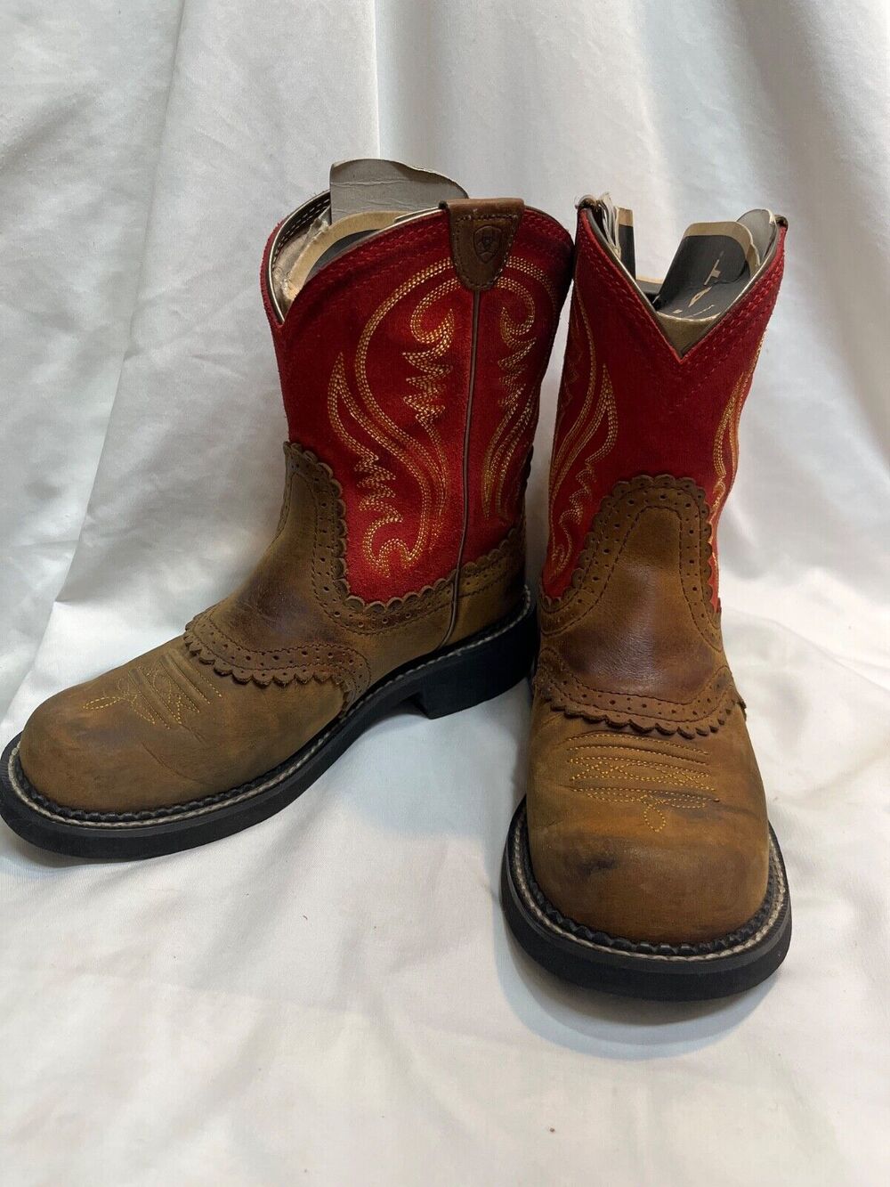 Ariat FatBaby Cowboy Boots Leather Brown & Red Women's Size 7B ~ 10014079